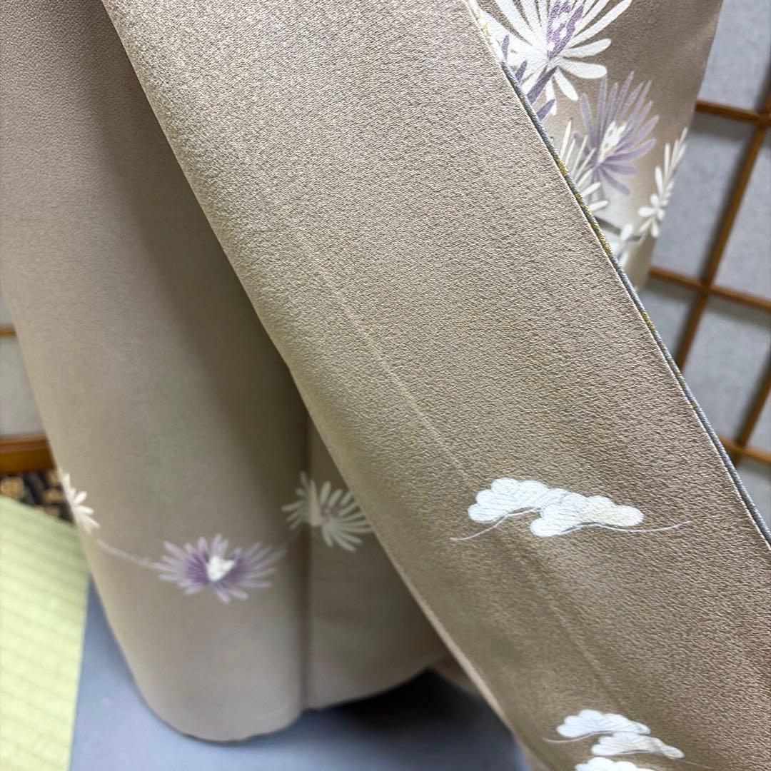 正絹　付け下げ　友禅染《金彩　金駒刺繍　花々》