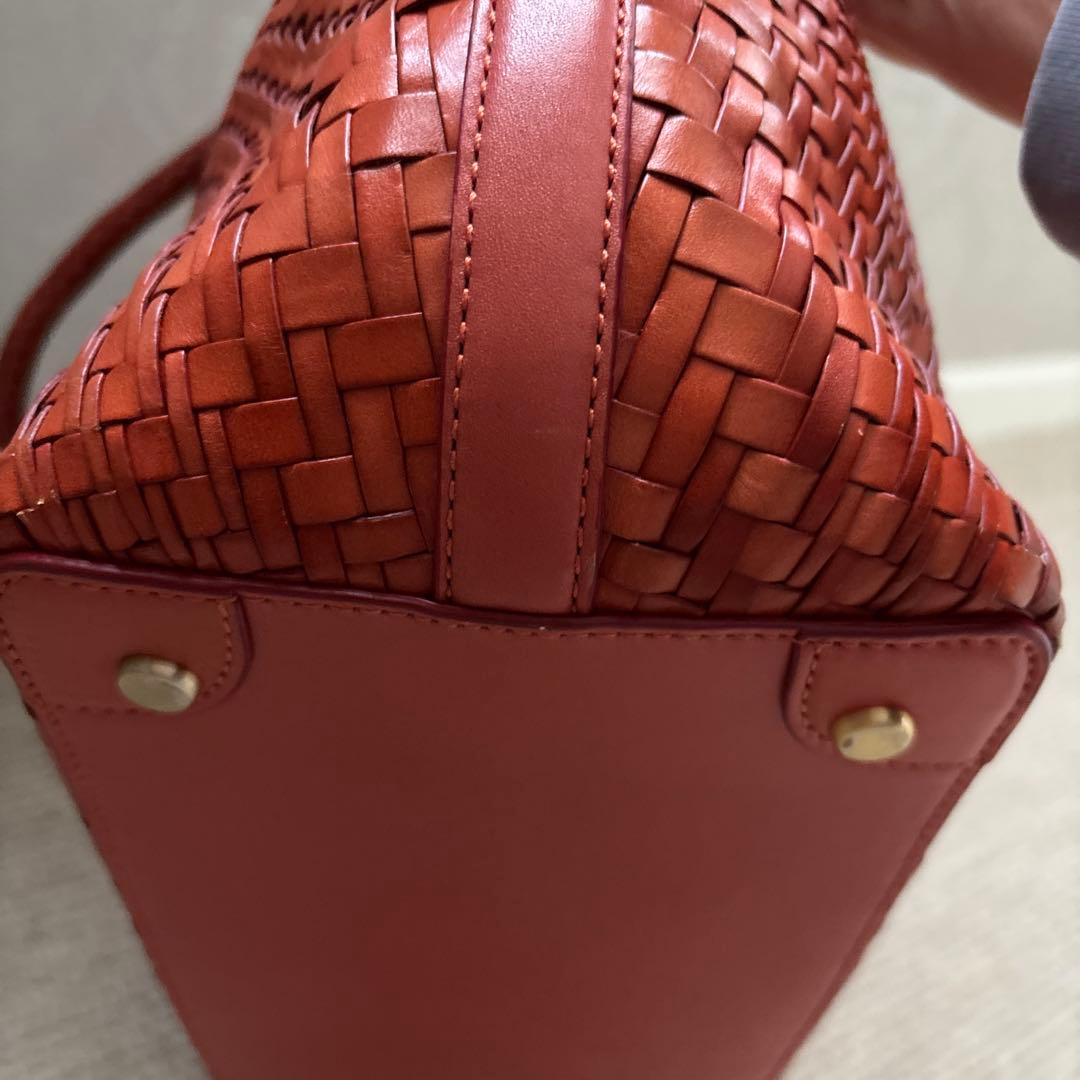 コールハンカゴ編みレザー トートバッグ オレンジ色 - メルカリ