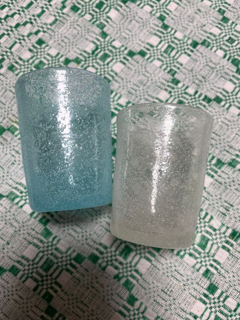 横山秀樹　グラス2個セット　水色　白　吹きガラス　泡 横山秀樹 グラス2個セット 水色 白 吹きガラス 泡 glass by hideki