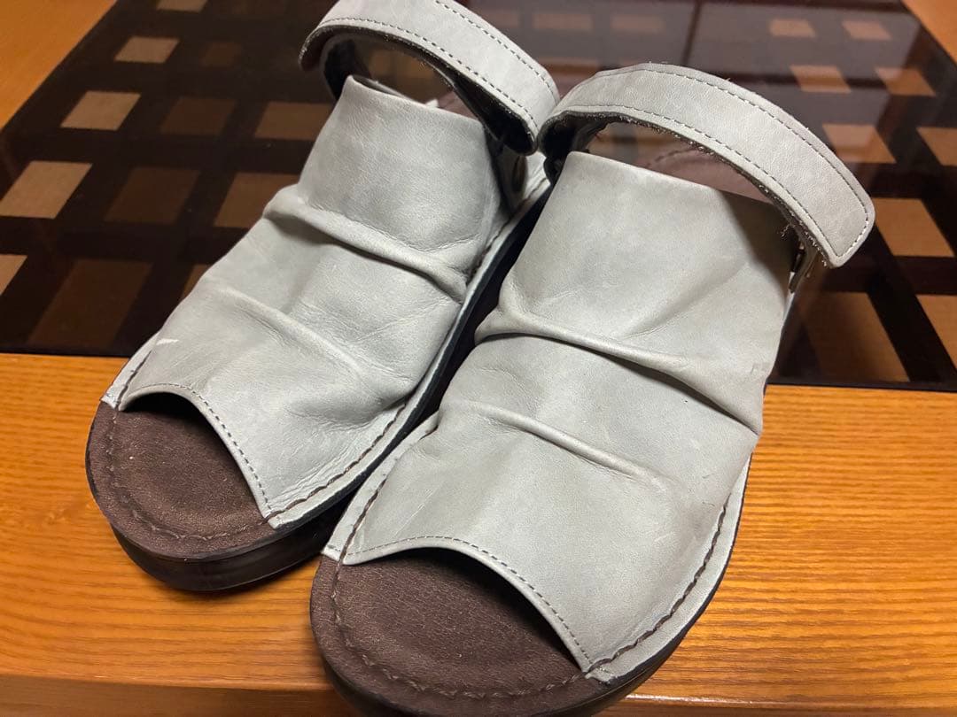 未使用インコルジュ本革オープントゥくしゅくしゅ WAYサボ風サンダルM日本製 インコルジェ INCHOLJE 4039 オープントゥくしゅくしゅ2WAYサボ風