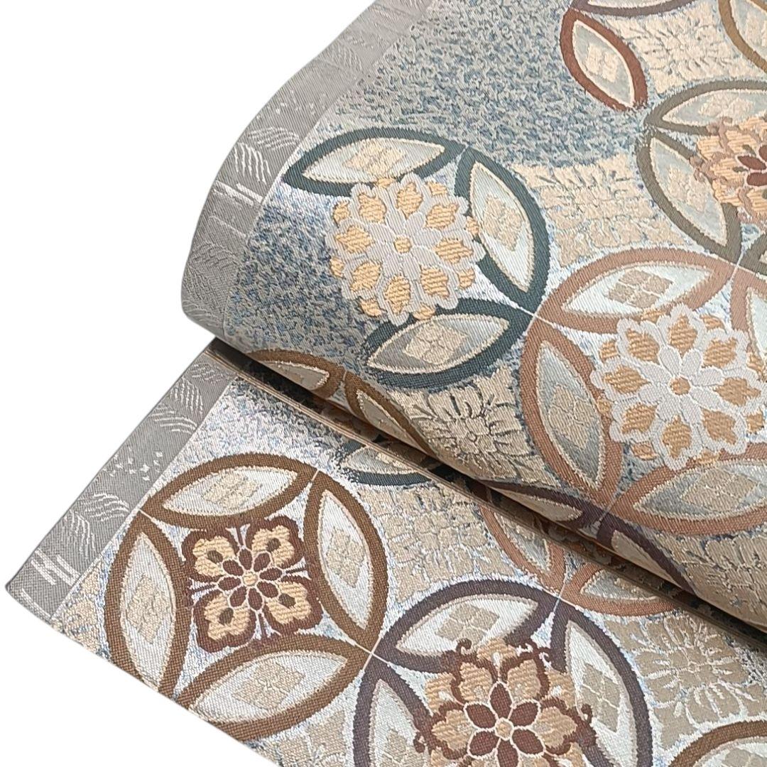 540 華 袋帯 七宝 花 螺鈿調 銀