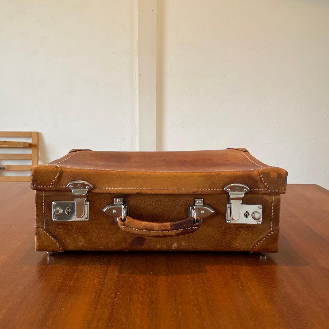 アンティーク トランク 鍵付き ケース レザー 本革 バッグ カバン 鞄