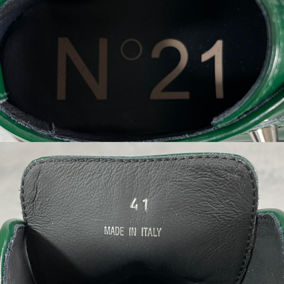 未使用 N21 スタッズ 厚底 ダービー レザー レースアップ グリーン 緑