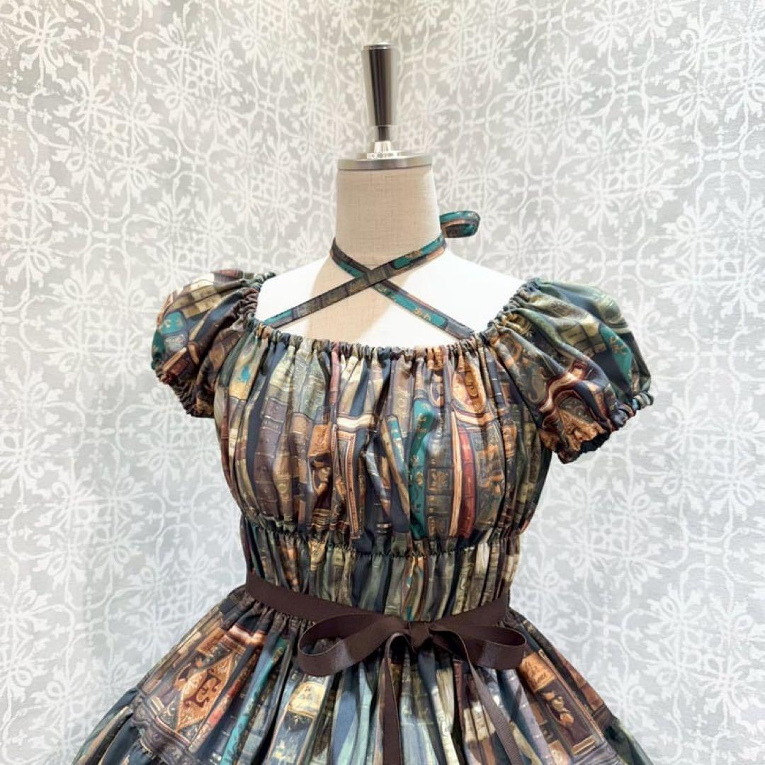 な*せ様 Queen cat 書斎柄 ワンピース 深緑 (ワンピースのみ) Enchantlic Enchantilly】Queen Cat 〜秘密の書斎〜 ワンピース