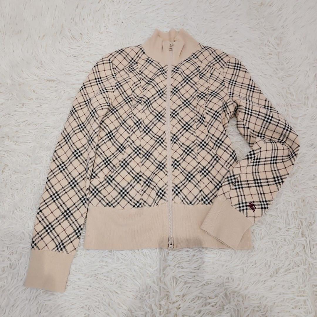 バーバリーブルーレーベル トラックジャケット M ノバチェック ホースロゴ　刺繍 バーバリーブルーレーベル】日本製 ノバチェック ホースロゴ刺繍