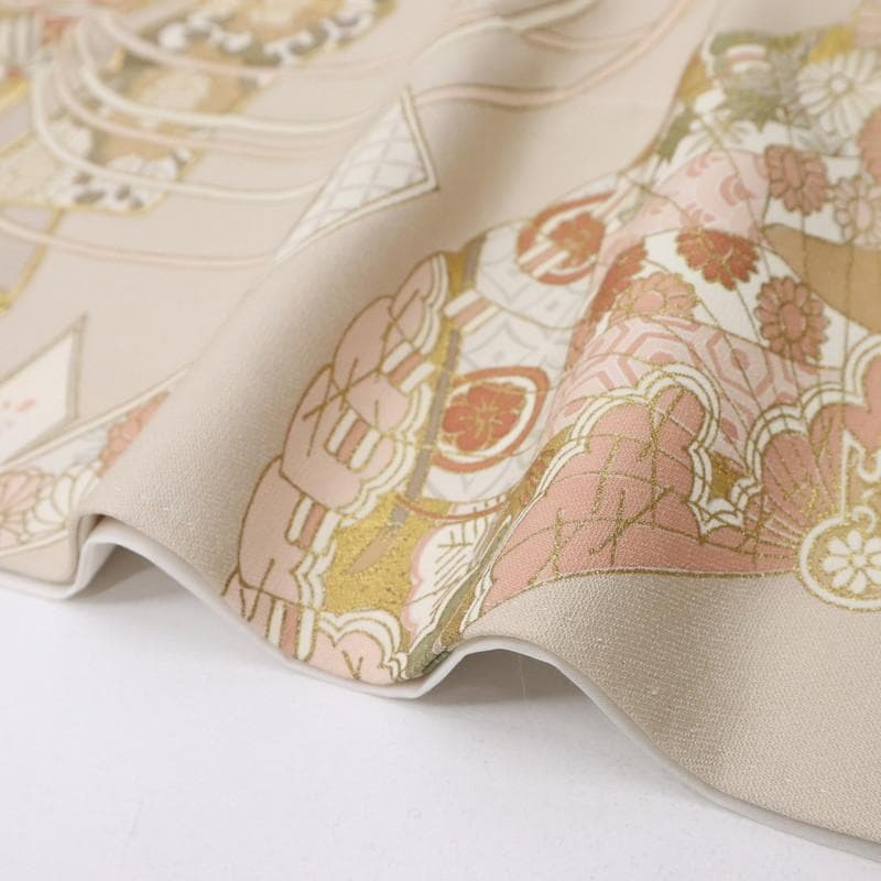 《長尺■色留袖■古典柄◆檜扇に文箱吉祥文■ベージュ◆袷正絹着物◆DY3-7》