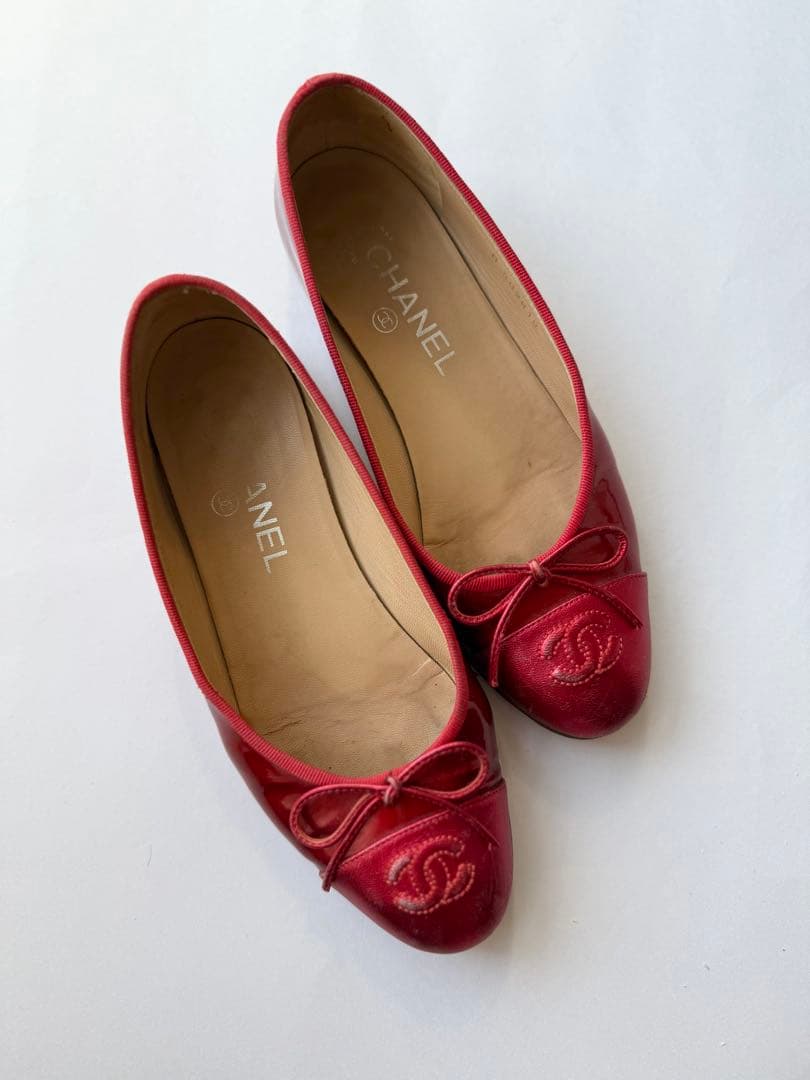 CHANEL】シャネル・バレリーナ Red フラットシューズ 36 1/2C - メルカリ