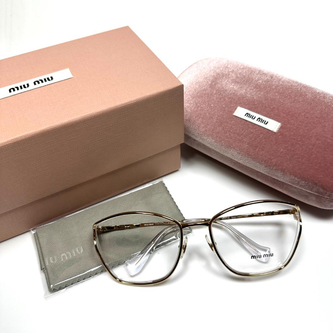 【極美品】miumiu Eyewear Gold Logo Sunglasses Miu Miu MU 56ZS L (56 - 17) with Brown lenses and Gold frame