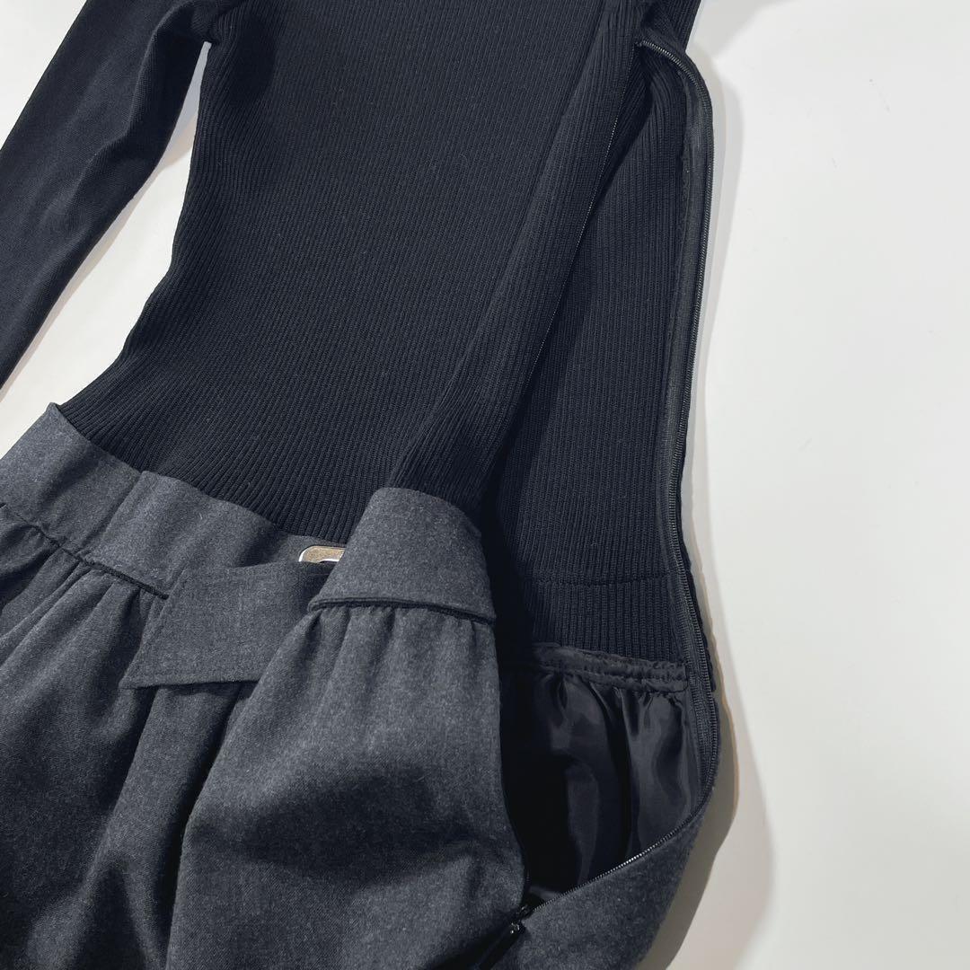 極美品✨ ルネ カシミヤ混 リブニット フレア ドッキングワンピース S