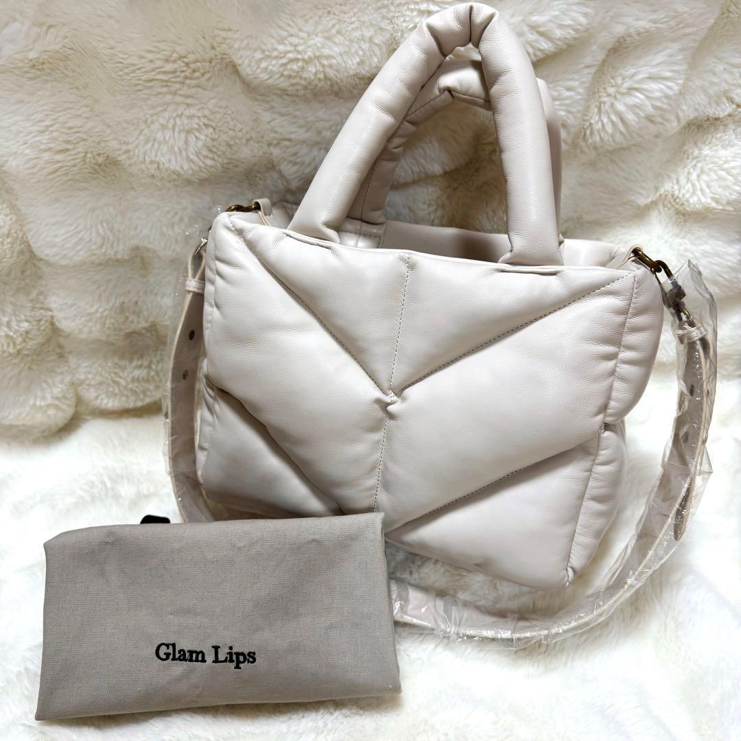 Glam Lips SMALL QUILTING レザー　ハンドバッグ　ホワイト Small Quilting レザー ハンドバッグ