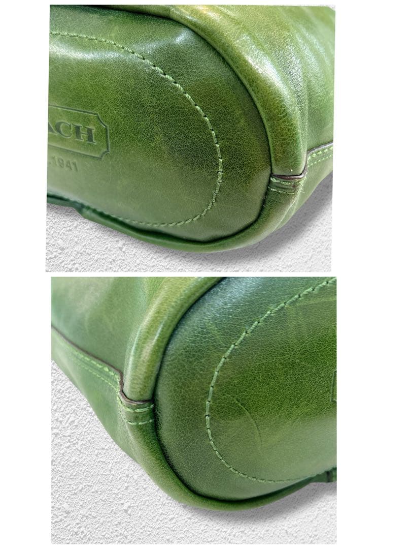 希少色】コーチ 2wayバケツ型 オールレザー ショルダーバッグ グリーン