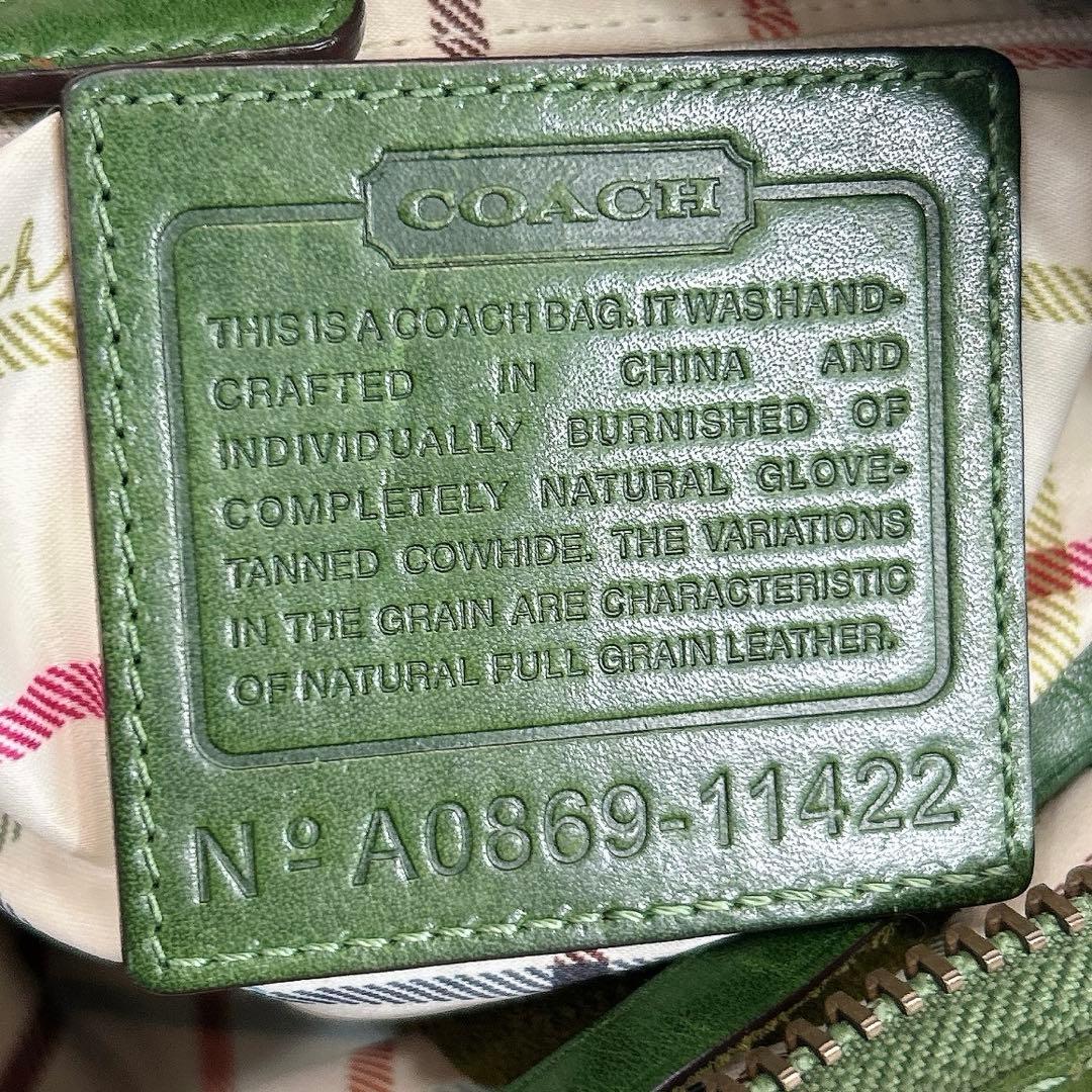 希少色】コーチ 2wayバケツ型 オールレザー ショルダーバッグ グリーン