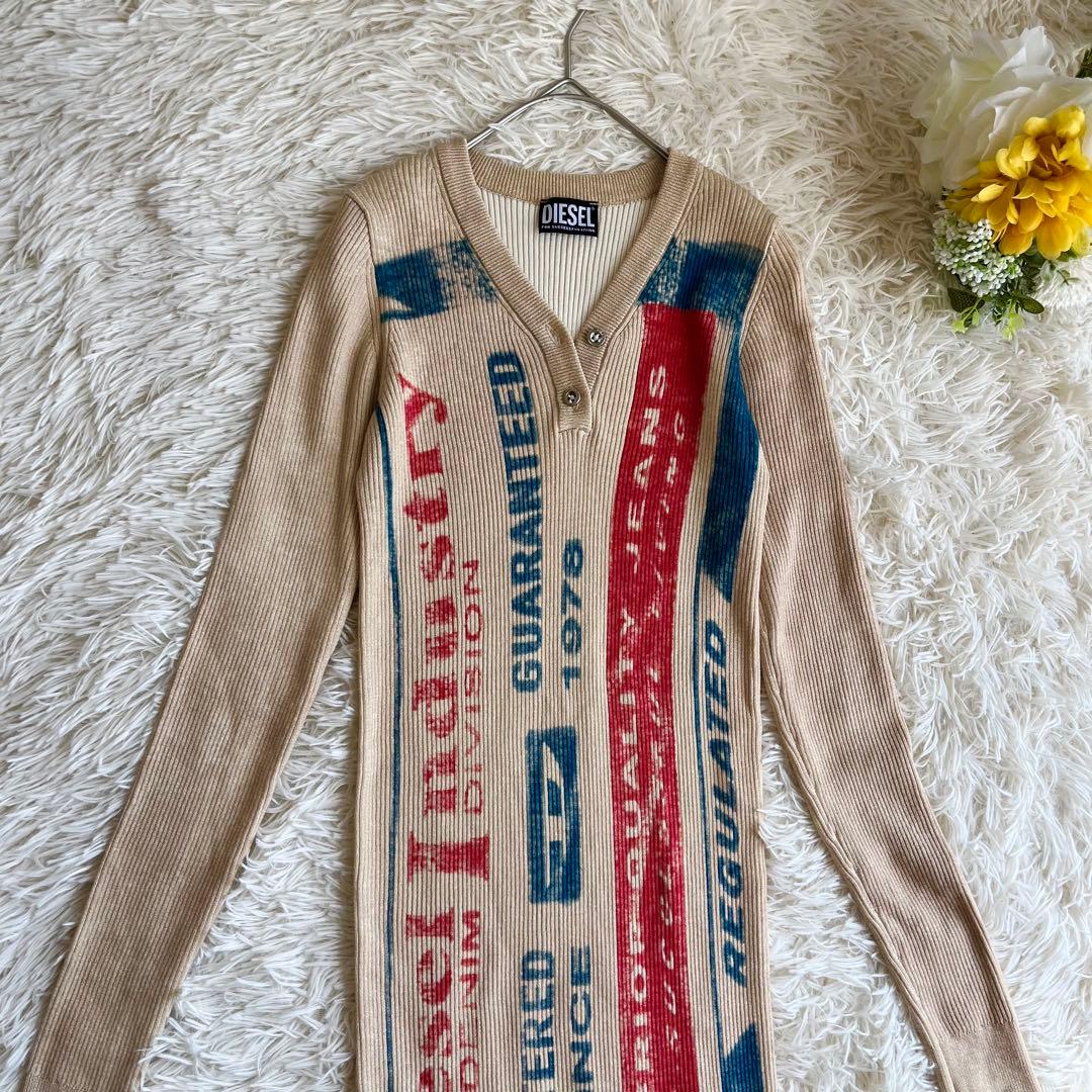 美品 DIESEL ディーゼル タイト ニットワンピース ロゴ