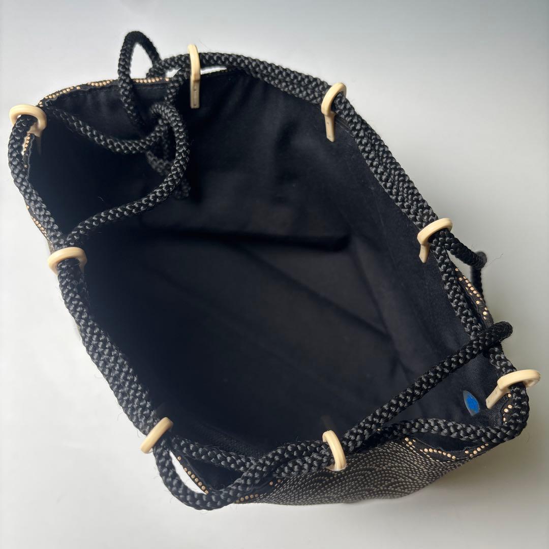 印傳屋 巾着袋 信玄袋 鶴銀杏と青海波文 甲州印伝 鹿