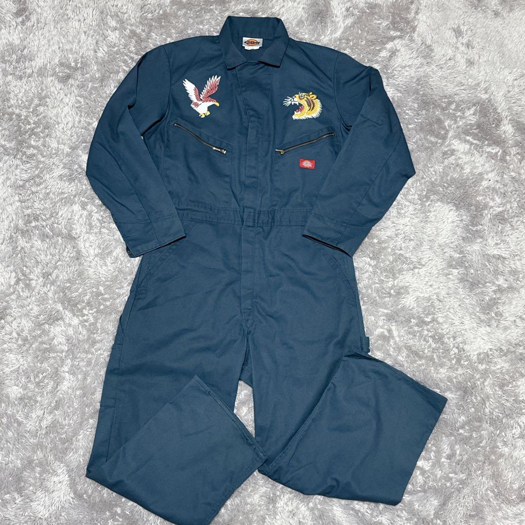激レアDickies ディッキーズ つなぎ オーバーオール 長袖 刺繍 紺 42