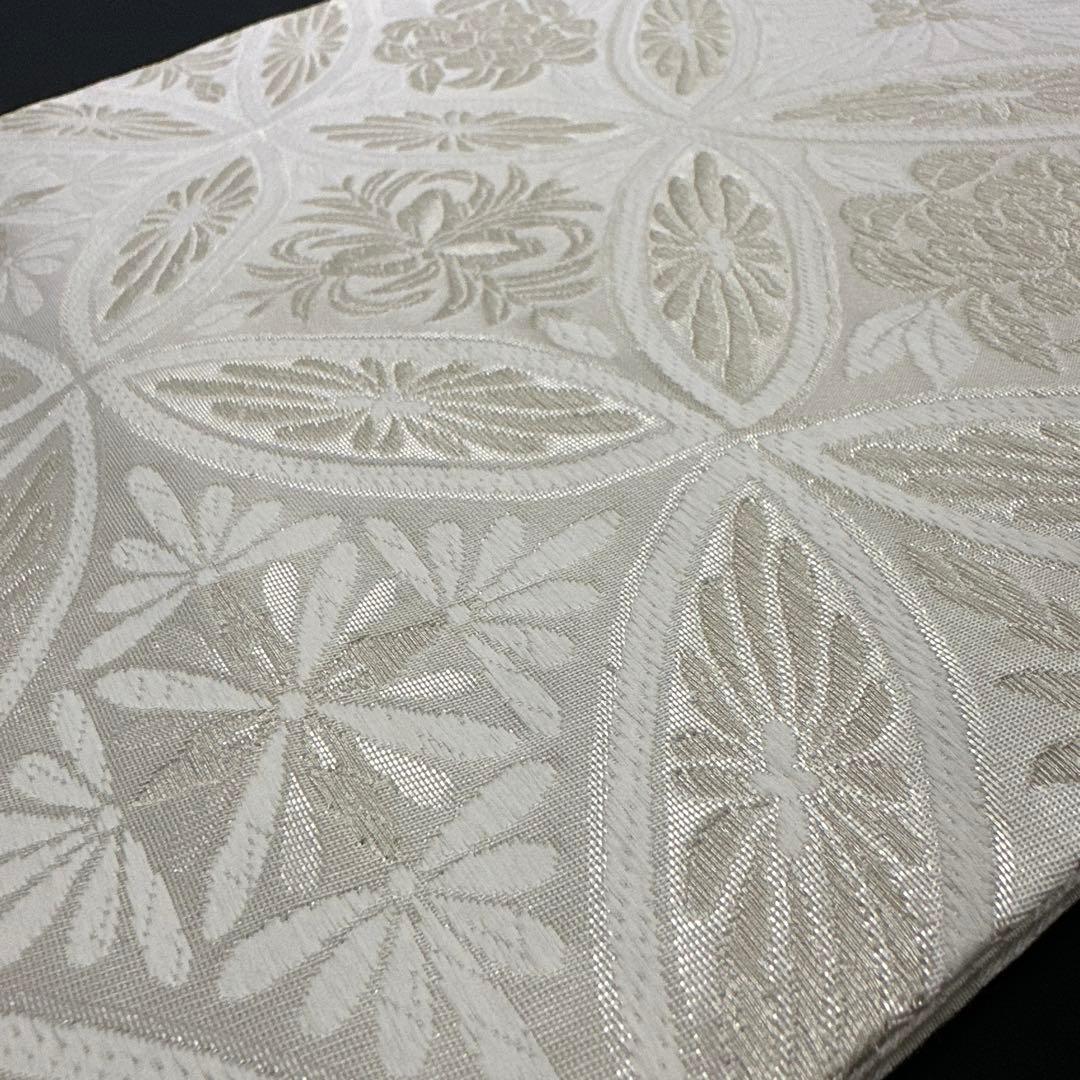 新品 正絹 袋帯 西陣 華翔苑 藤本仁 全通 七宝 白 薄クリーム 未