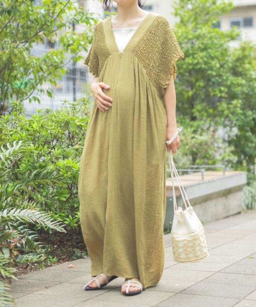 NINA　 LEPSIM マタニティ シャーリングVワンピース セール】【産前・産後対応】マタニティ／シャーリングワンピースAW