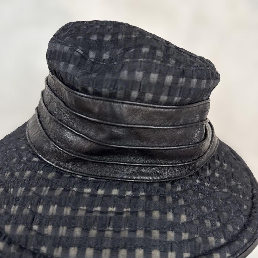 エルメスHERMES レザー切り替えハット 57cm 国内正規品 極美品