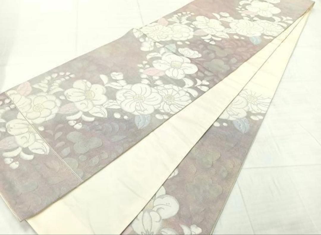 六通柄袋帯 辻が花 金糸 正絹 花柄 袋帯 薄紫色 - メルカリ