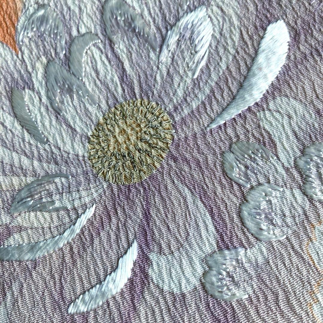 アンティーク京袋帯 しつけ糸付 刺繍の花模様 正絹 大正ロマン N2-26