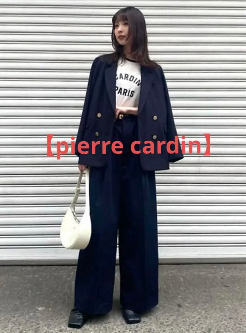 フレイアイディー 新品【pierre cardin】タックワイドチノパンツ 紺色