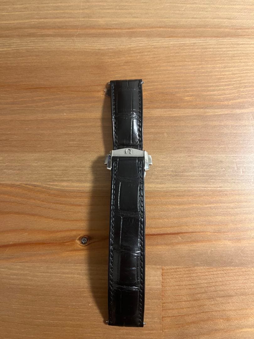 OMEGA アリゲーターレザーストラップ、フォールディングクラスプセット ウォッチストラップ グレー アリゲーターレザーストラップ
