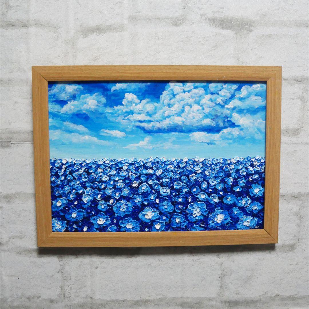 油絵 油彩 油彩画 絵 絵画【青空と雲のネモフィラ】 油絵】【青空と雲のネモフィラ】 #art #oilpainting #oil #painter