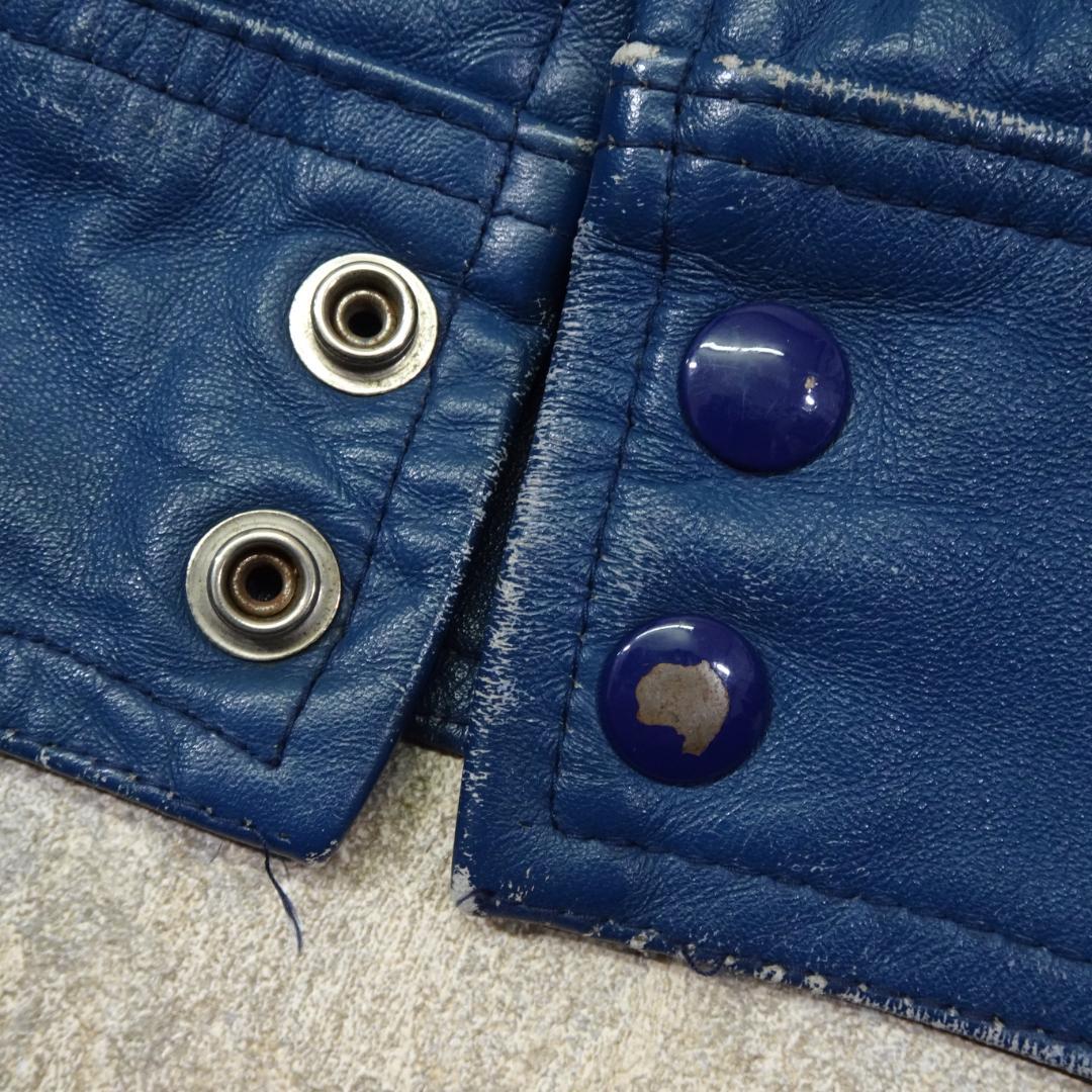 80s-90s オールレザースタジャン 40 カナダ ブルー ライナー 襟付きの