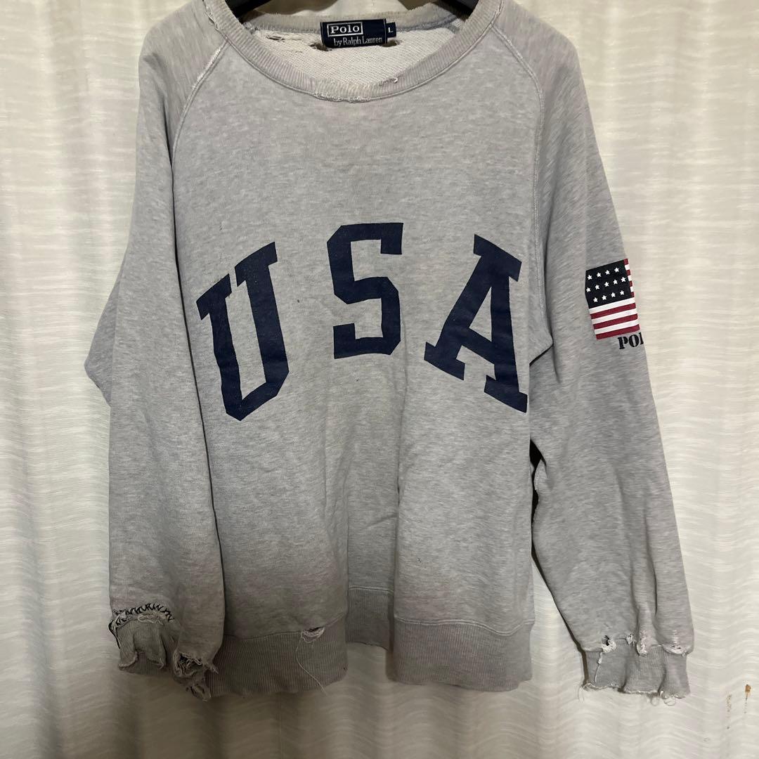 ボロボロ スウェット ラルフローレン 90s グレー USA ボロ - メルカリ