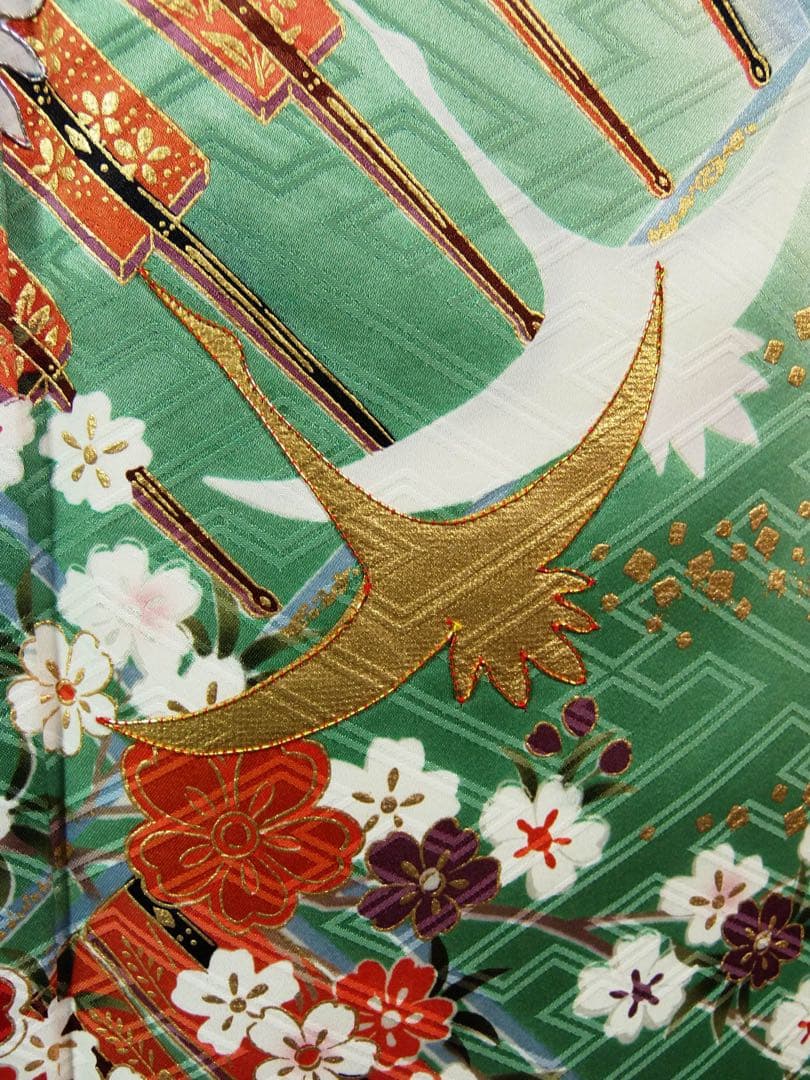 豪華振袖3点セット＊染め分け古典柄 金駒刺繍 沙耶型地紋 長襦袢・袋帯