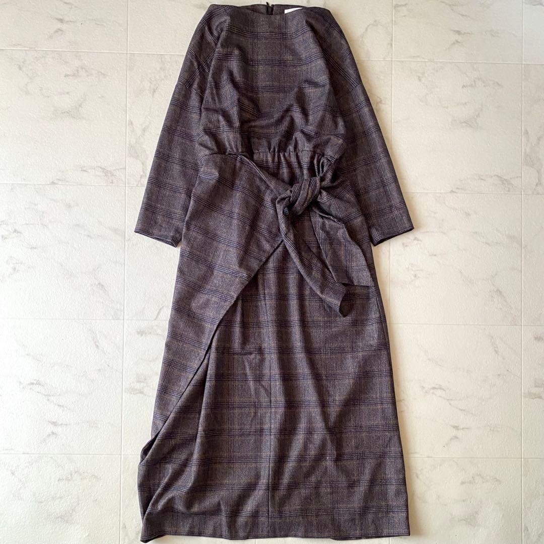 美品.定価3.9万☆プラージュ ウール チェックドレープワンピース