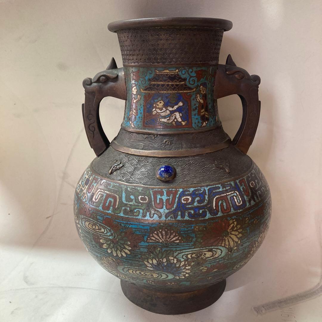 は*ま様 中国　銅　七宝焼　花瓶　アンティーク 中国 七宝焼 花瓶 赤色と金色の装飾 陶器の花瓶 - メルカリ