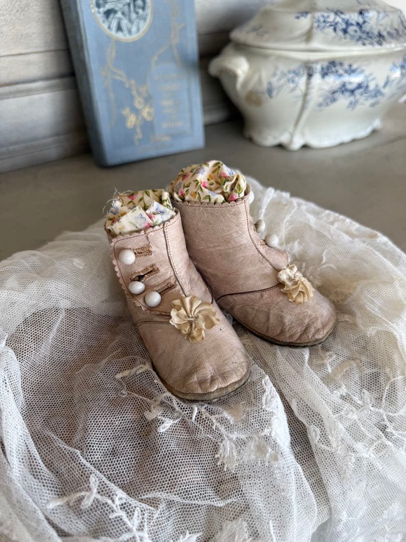 フランスアンティーク激レア淡いピンクレザーベビーブーツ 販売 フランスアンティーク激レア淡いピンクレザーベビーブーツ