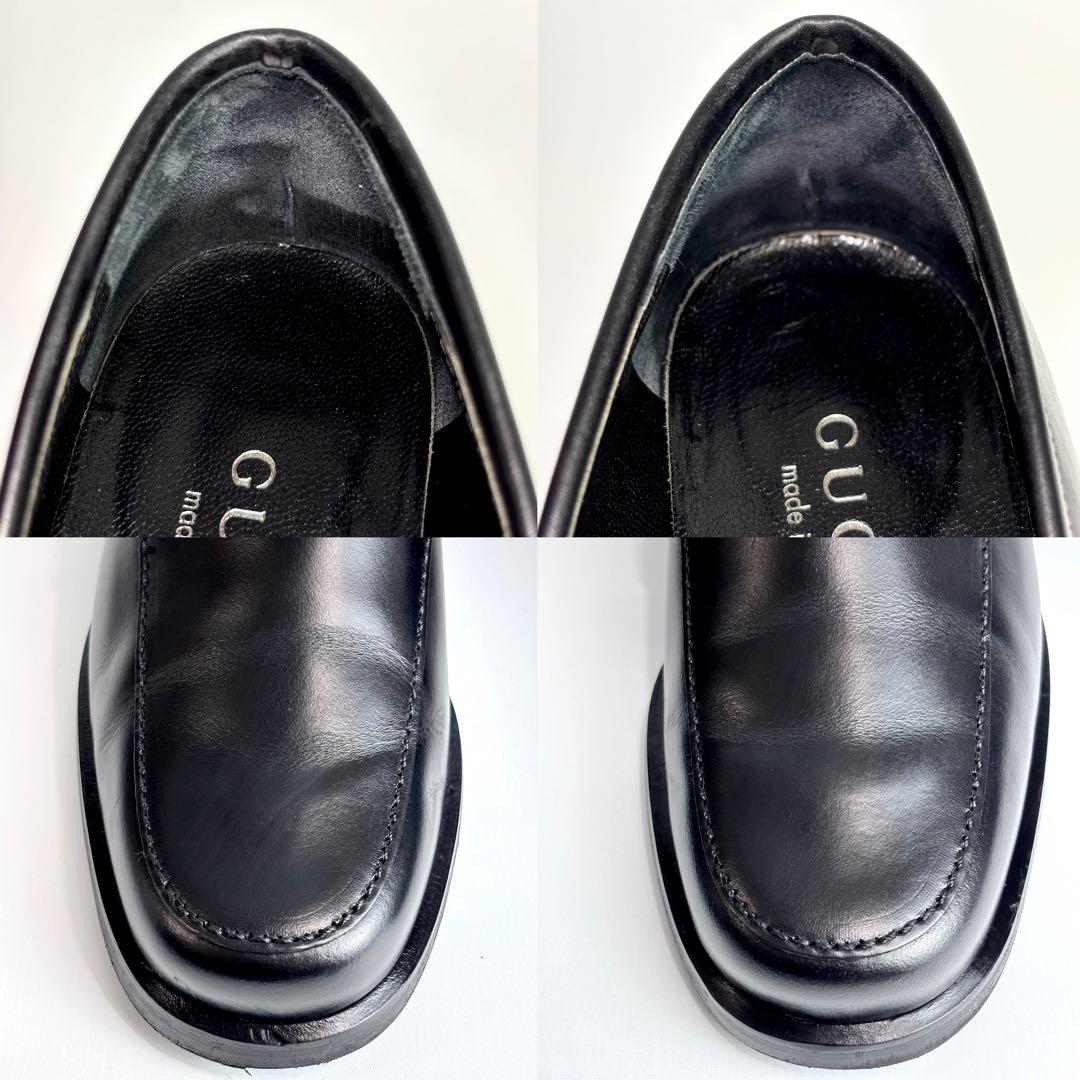 美品 GUCCI グッチ レザー ローファー メタルプレート 革靴 23.5cm