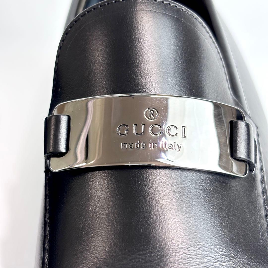 美品 GUCCI グッチ レザー ローファー メタルプレート 革靴 23.5cm
