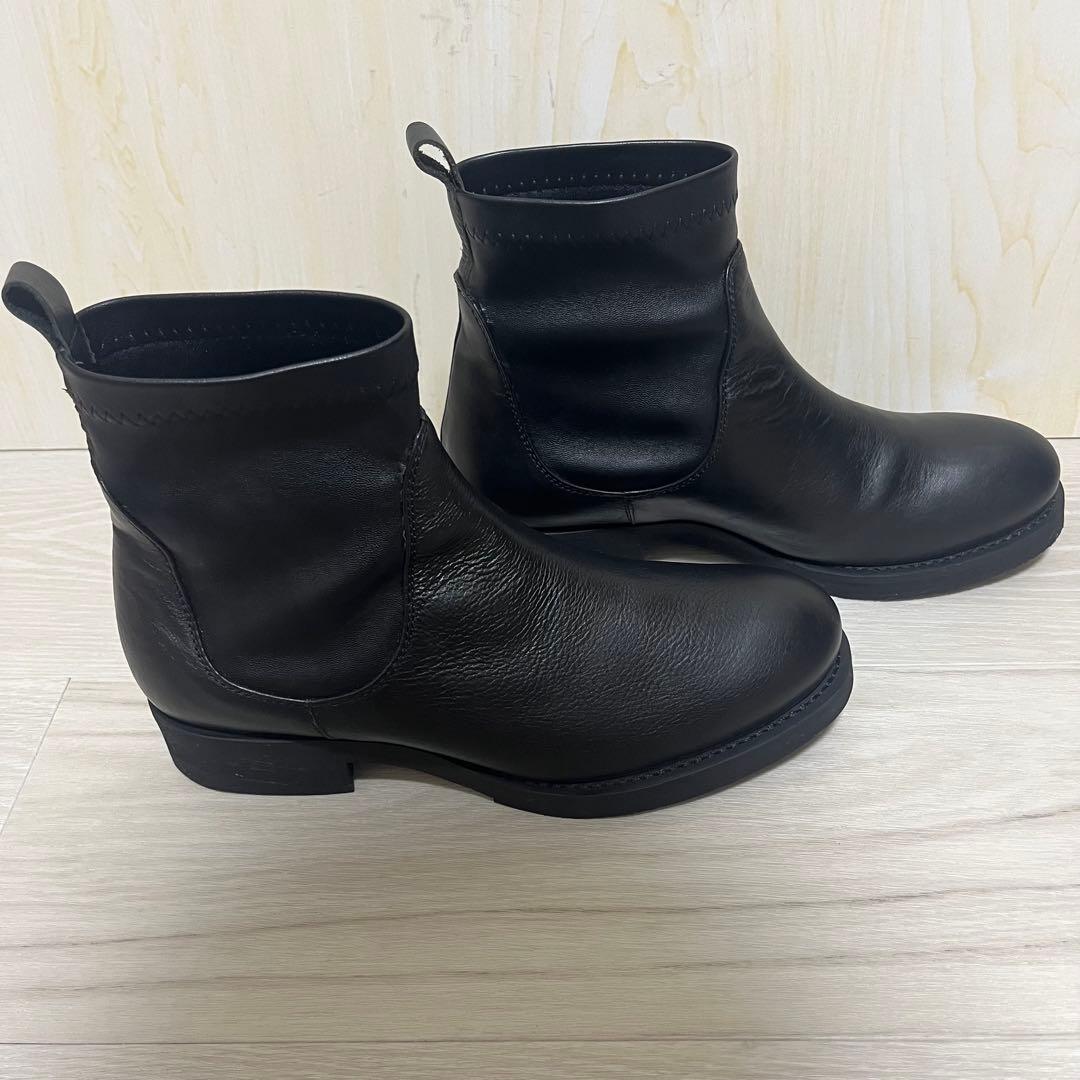 本革　FabioRusconi 24.5cm ストレッチショートブーツ ブラック