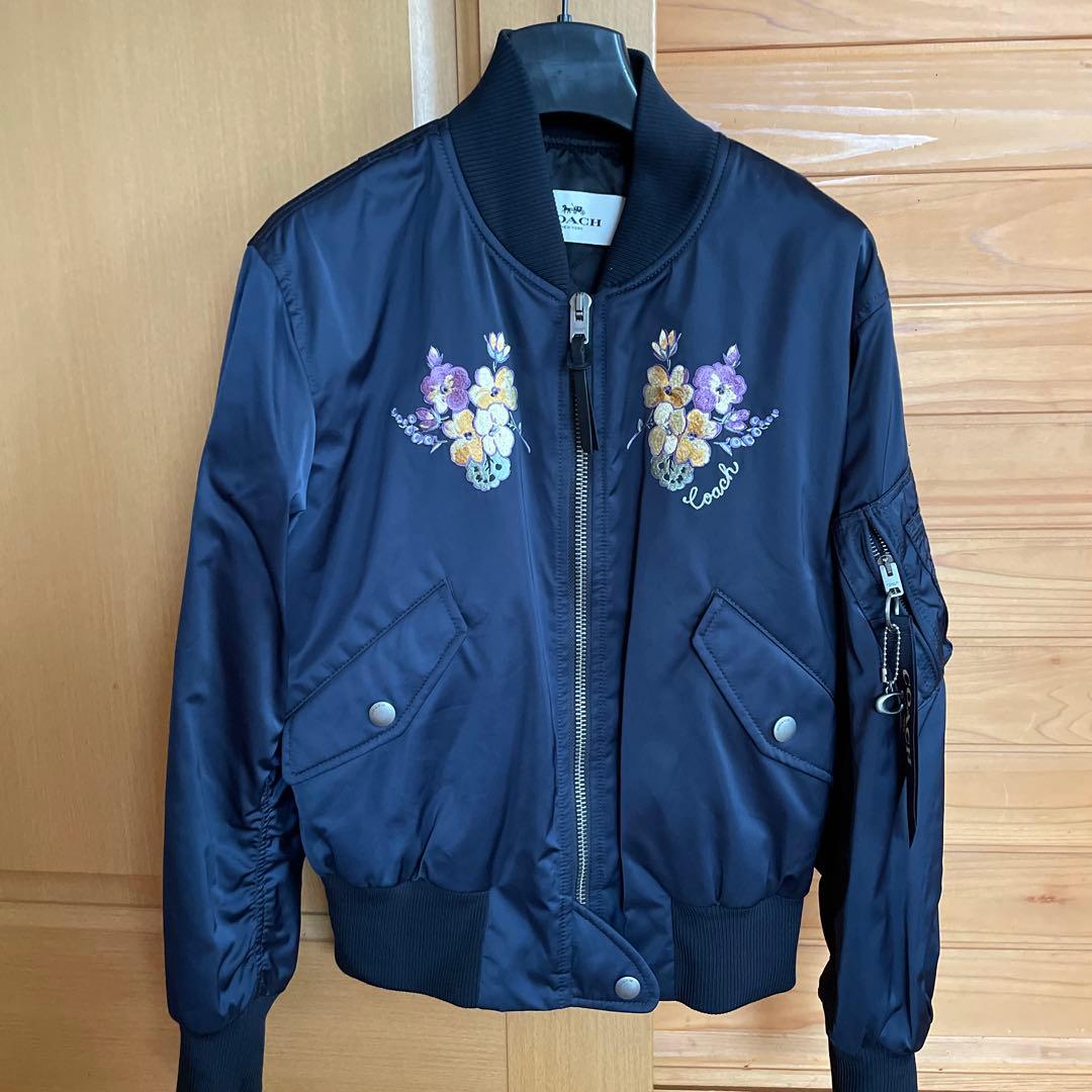 Coach 花柄刺繍 ネイビー ジャケットひむもん hanamaru様オーダー品「タンチョウ」刺し子デニムジャケット(S)Blue