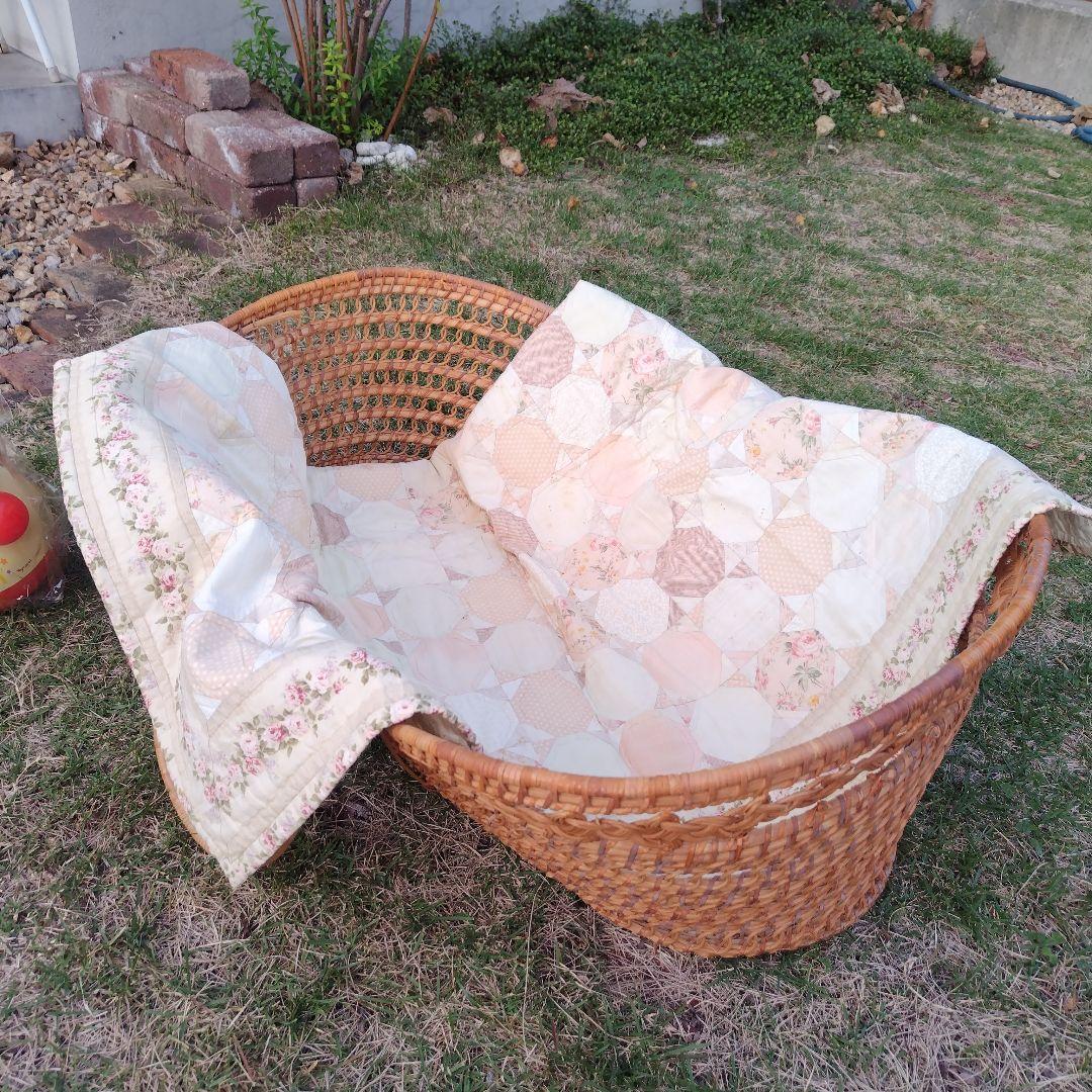 アンティーク ベビーバスケット 昭和レトロ 日本製 ラタン 籐 かご