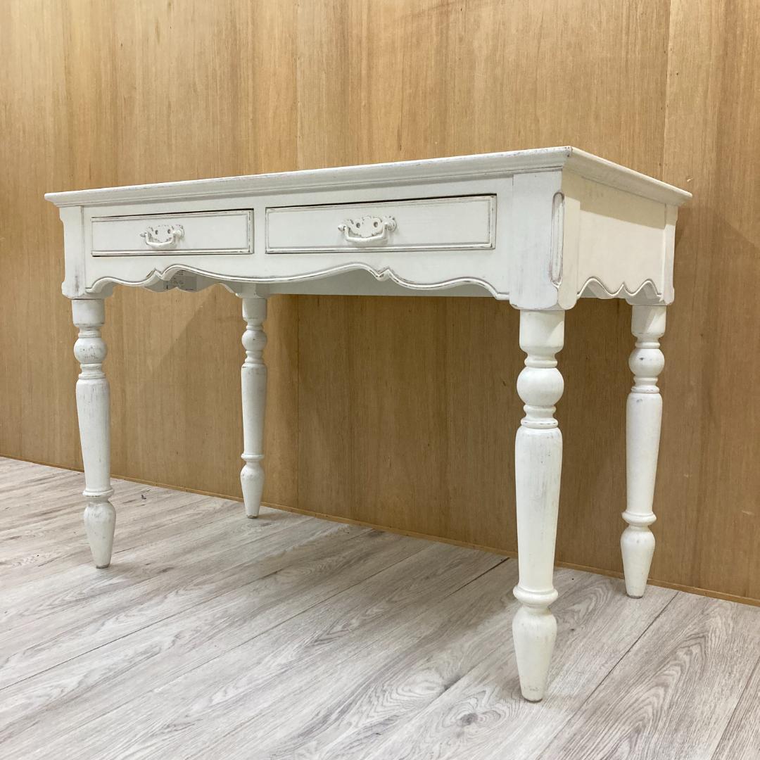 展示品　起立木工　パイン材　姫系　アンティーク調　デスク　机 アンティーク調 デスク W約110×D約60×H約77.5cm ホワイト 引出し