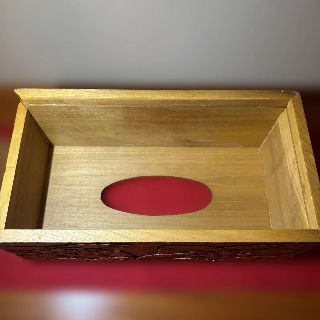 ③ 木彫り BOXティッシュ 横 紫陽花