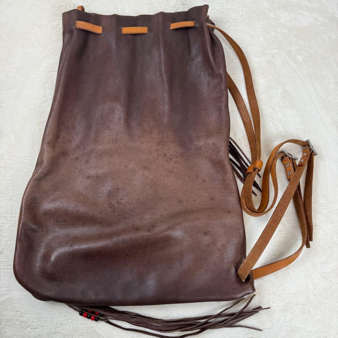 REDMOON レッドムーン レザー巾着ショルダーバッグ 本革 ブラウン