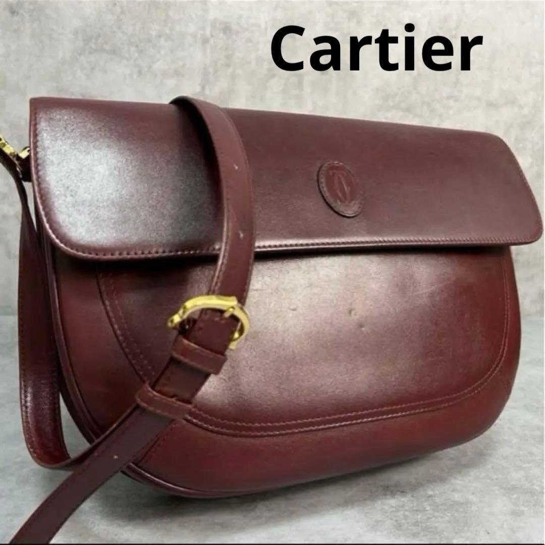 Cartier カルティエ　バーガンディ レザー ショルダーバッグ Cartier（カルティエ） ショルダーバッグ レザー バーガンディ