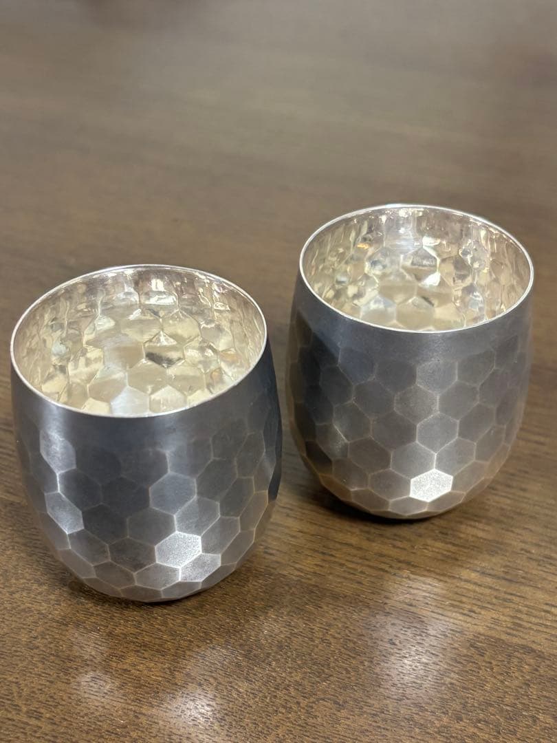 純銀　打ち出し　ぐい呑　盃　タンブラー２個組 ぐい呑 2個セット / 能作 ぐいのみ 盃 酒器 セット 日本酒 高岡銅器