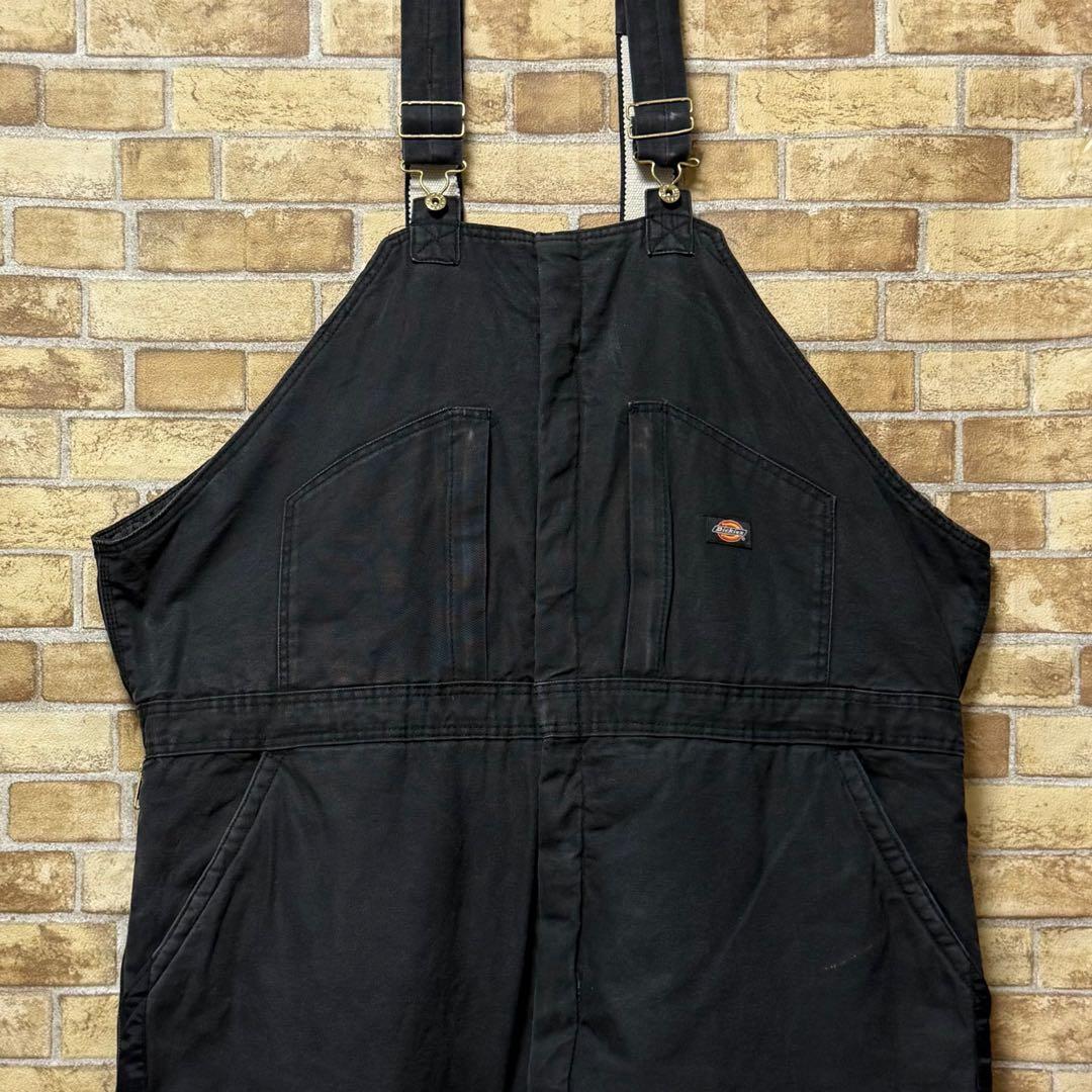 ディッキーズ ダック地 オーバーオール 中綿 ダブルニー 黒 ブラック