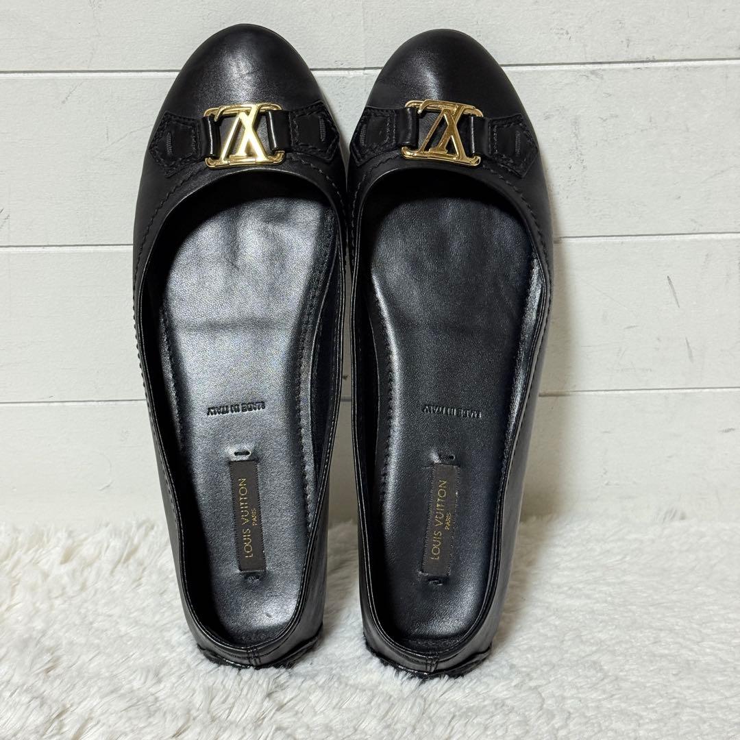 極美品✨ ルイヴィトン パンプス LVロゴ ゴールド レザー 黒 37 1/2