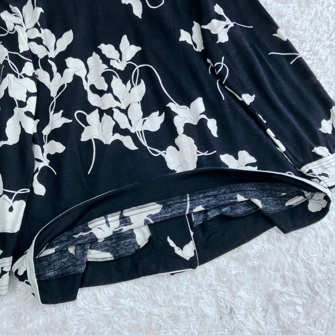 シルク混✨レオナール カーディガン カットソー ロゴボタン トリム 花