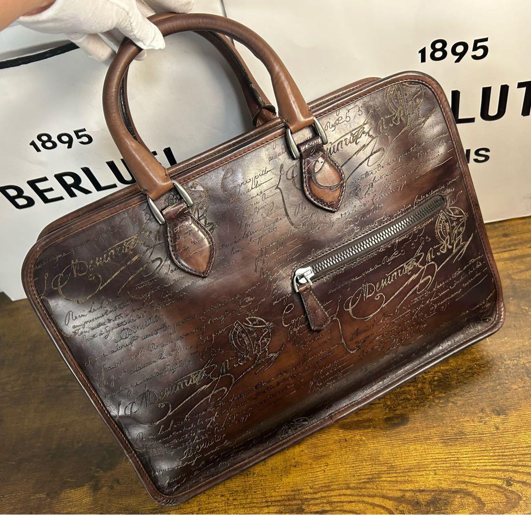 68万円 Berluti アンジュール スクリット レザー ブリーフケース 総柄