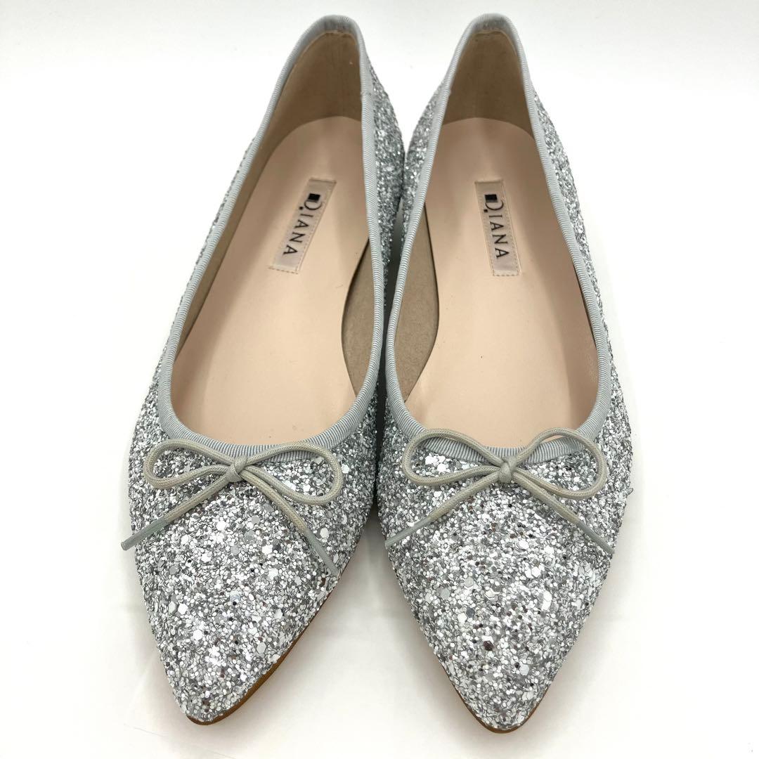 ダイアナ　フラット　パンプス　23.5cm 結婚式　グリッター　ラメ　リボン