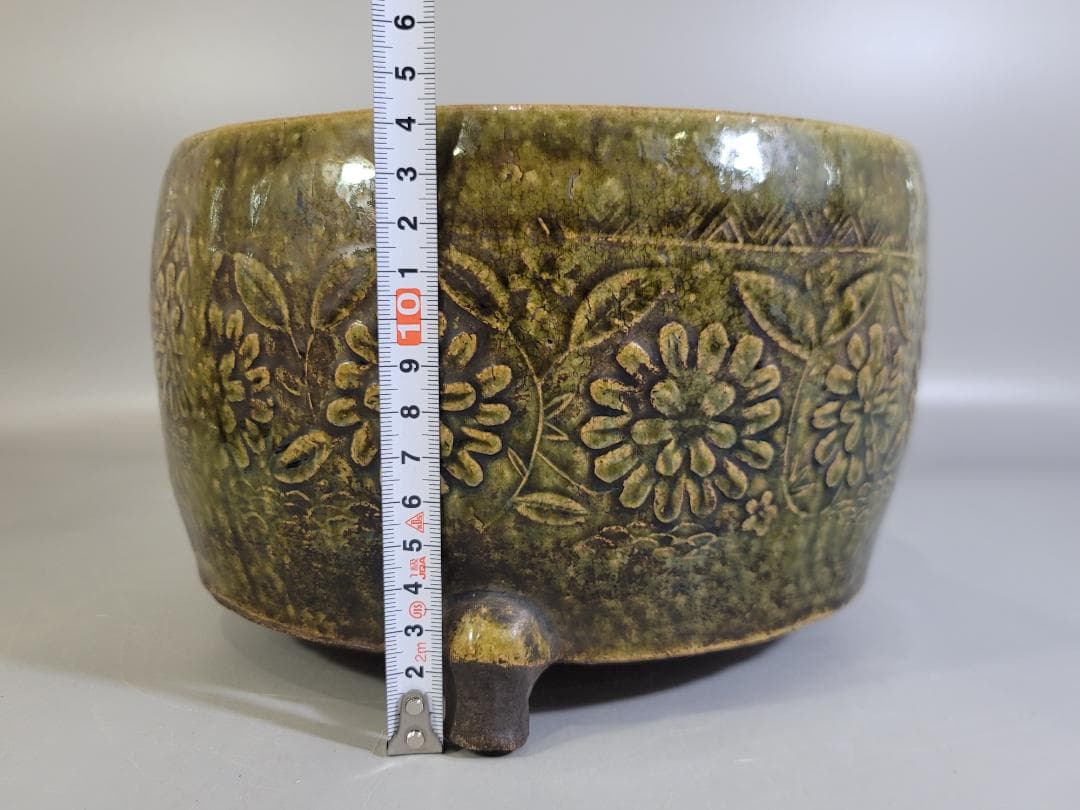 煎茶 織部釉 纏枝蓮花紋 瓶掛 時代物 古美術 DT247