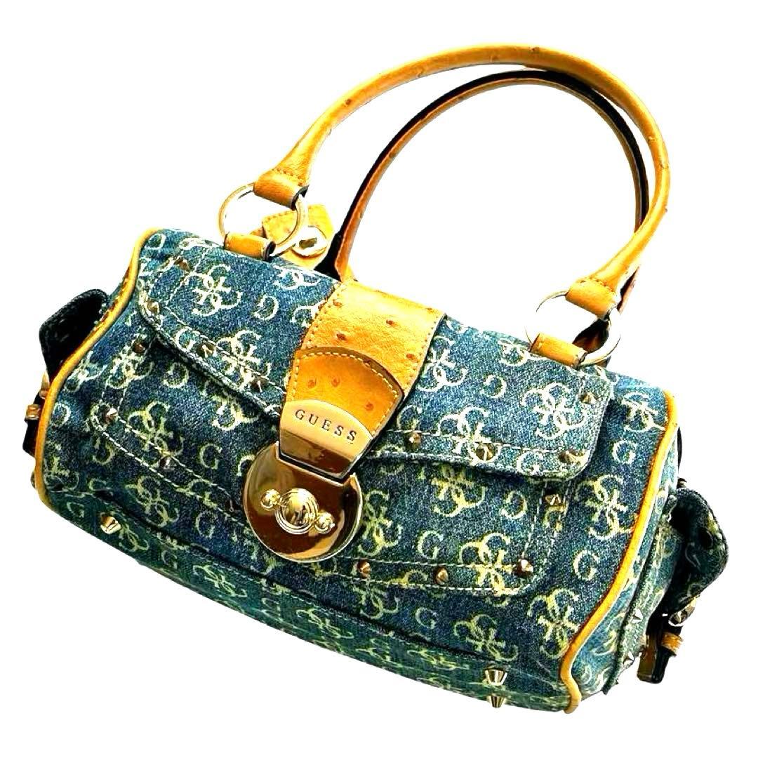GUESS ゲス デニムハンドバッグ レザー ミニ ボストン コンビ